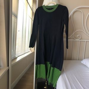 COS color block high-low dress navy/green